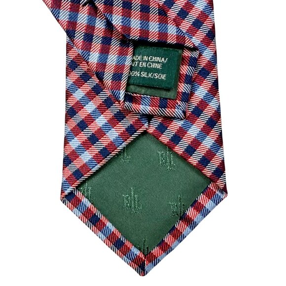 Lauren Ralph Lauren Red & Blue Plaid Silk Men's Tie Classic Pattern - 52 x 2.75" - Picture 5 of 6
